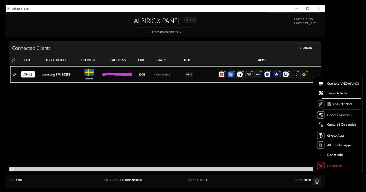 ALBIRIOX Android RAT bot, banking trojan, cryptocurrency malware, remote access tool, Android malware, banking bot, crypto bot, Android security tool